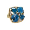 Farra Women's Blue Flower Apatite Stone Statement Adjustable Ring