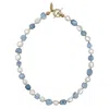Farra Women's Blue Free Style Irregular Freshwater Pearls With Aquamarine Short Necklace