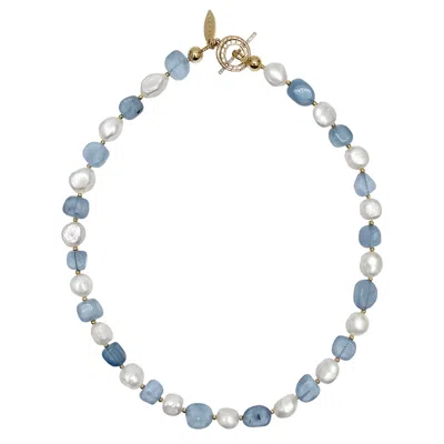 Farra Women's Blue Free Style Irregular Freshwater Pearls With Aquamarine Short Necklace