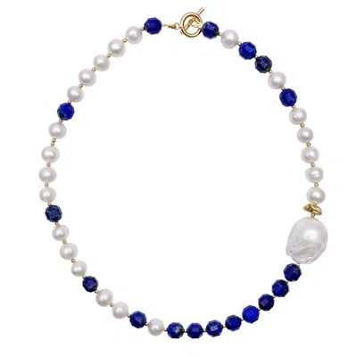 Farra Women's Blue Freshwater Pearls & Lapis Lazuli Unique Short Necklace