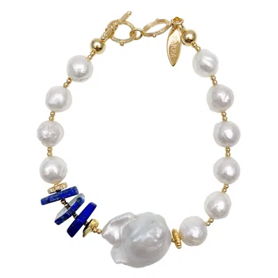 Farra Women's Blue Freshwater Pearls With Lapis & Baroque Pearl Bracelet In Gold