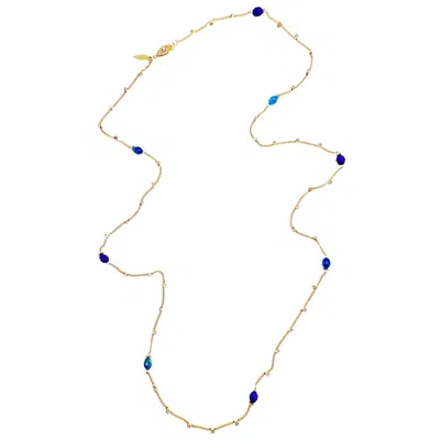 Farra Women's Blue / Gold Gold Chain With Blue Gemstone Long Necklace In Multi