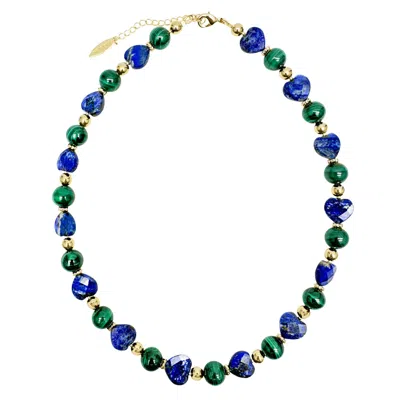 Farra Women's Blue / Green Heart-shaped Lapis With Round Malachite Statement Necklace In Multi