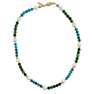 Farra Women's Blue / Green / White Green & Blue Gemstone With Freshwater Pearls Necklace In Multi