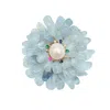 Farra Women's Blue Handcrafted Flower Shape Natural Aquamarine Brooch