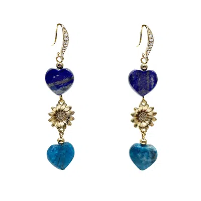 Farra Women's Blue Heart-shaped Lapis And Apatite Flower Dangle Earrings