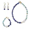 Farra Women's Blue Kyanite And Colorful Shell With Baroque Pearl Necklace Bracelet Earrings Set In Blue