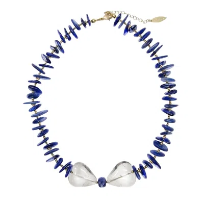 Farra Women's Blue Kyanite With Bowknot White Quartz Necklace