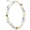Farra Women's Blue Lace Agate With Sunflower Shell & Rhinestones Multi-way Chain Necklace In Blue