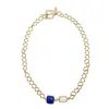 Farra Women's Blue Lapis And White Moonstone With Chain Modern Necklace