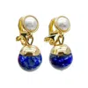 Farra Women's Blue Lapis Dangle Pearls Clip-on Earrings In Blue