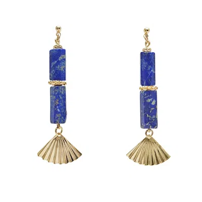Farra Women's Blue Lapis Lazuli & Gold Fan Linear Drop Earrings