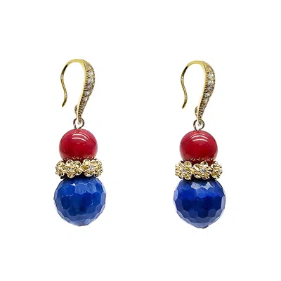 Farra Women's Blue Lapis Lazuli & Red Bamboo Coral Drop Earrings