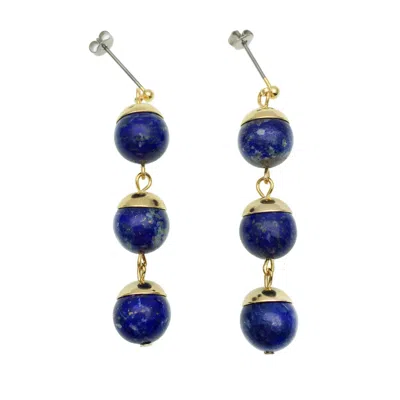 Farra Women's Blue Lapis Lazuli Ball Round Dangle Earrings