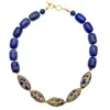 Farra Women's Blue Lapis Lazuli With Rhinestones Bordered Lapis Choker