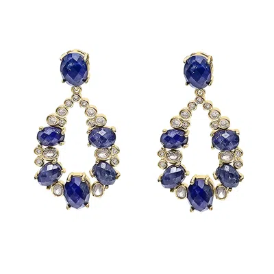 Farra Women's Blue Lapis Lazuli With Zircon Stone Statement Earrings