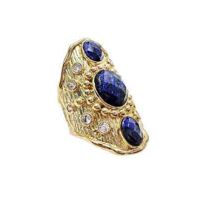Farra Women's Blue Lapis Stone Setting Statement Ring