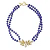 Farra Women's Blue Lapis Stones With Leaf Charm Double Strands Statement Necklace In Blue