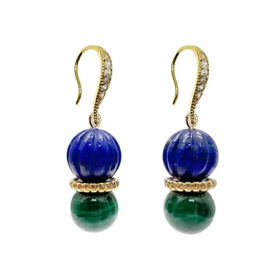 Farra Women's Blue Lapis With Green Malachite Color Matching Earrings