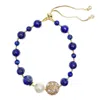 Farra Women's Blue Lapis With Rhinestone And Freshwater Pearl Bracelet