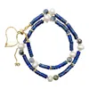 Farra Women's Blue Lapis With Teardrop Freshwater Pearls Double Layers Bracelet In Blue