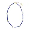 Farra Women's Blue Lapis With Teardrop Pearls Dainty Necklace