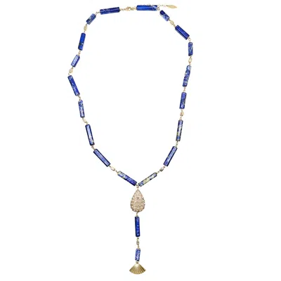 Farra Women's Blue Lapis Y Shape With Tassel Necklace