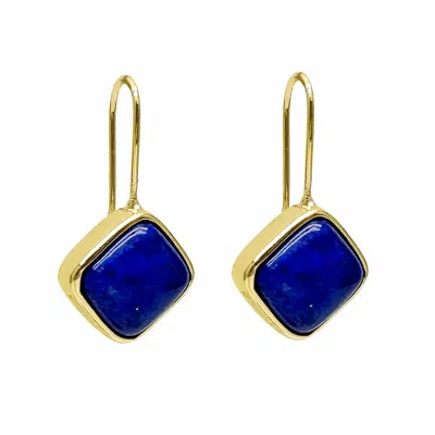 Farra Women's Blue Minimalist Square Shaped Lapis Hook Earrings