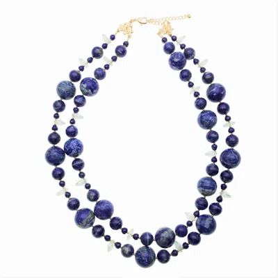 Farra Women's Blue Natural Lapis With Crystals Double Strands Necklace