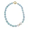 Farra Women's Blue Nugget Aquamarine With Natural Baroque Pearls Necklace In Blue