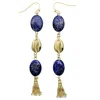 Farra Women's Blue Oval Lapis With Shell Charm Elongated Earrings In Blue