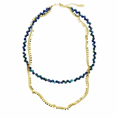 Farra Women's Blue Phoenix Lapis With Chain Double Layers Necklace