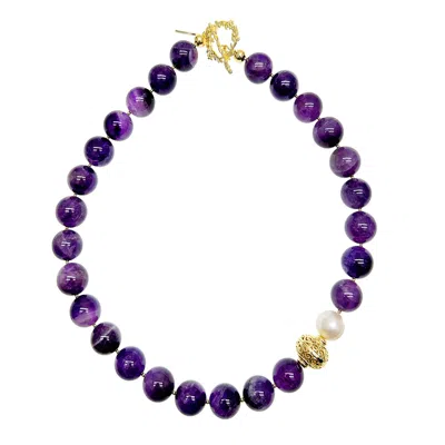 Farra Women's Blue / Purple Gorgeous Amethyst With Baroque Pearls Chunky Necklace In Multi
