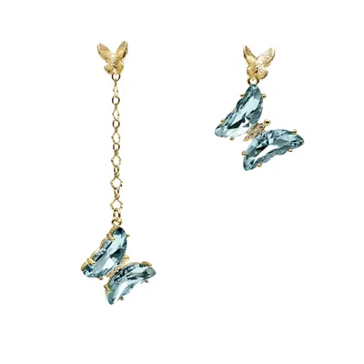 Farra Women's Blue Swarovski Butterfly Asymmetric Earrings