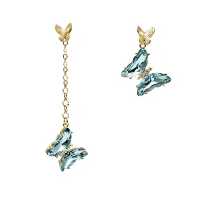 Farra Women's Blue Swarovski Butterfly Asymmetric Earrings In Gold