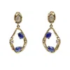 Farra Women's Blue Teardrop Frame Adorned Lapis Stone Statement Earrings