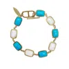 Farra Women's Blue Turquoise And White Moonstone Elegance Bracelet