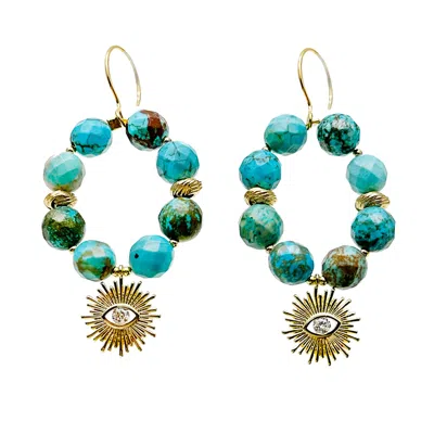 Farra Women's Blue Turquoise With Evil Eye Earrings