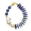 Farra Women's Blue / White Baroque Pearl & Lapis Bracelet In Multi