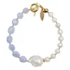 Farra Women's Blue / White Baroque Pearl With Blue Lace Agate Bracelet In Multi