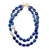 Farra Women's Blue / White Blue Agate With Baroque Pearls Double Wrapped Necklace