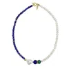 Farra Women's Blue / White Blue Lapis Lazuli And Baroque Pearl Short Necklace In Multi