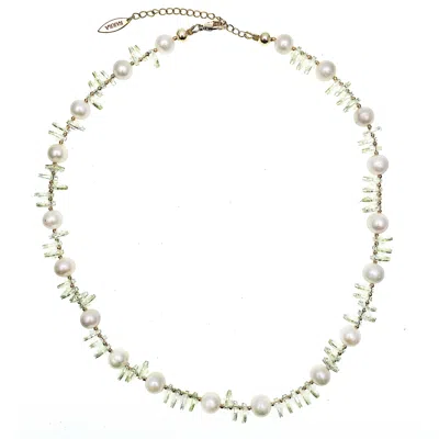 Farra Women's Blue / White Clear Crystals With Freshwater Pearls Necklace In Multi
