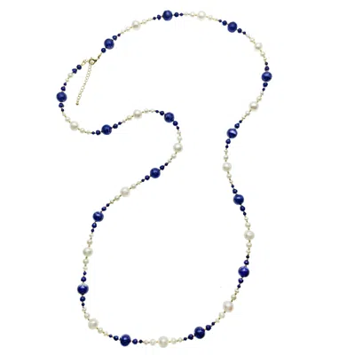 Farra Women's Blue / White Freshwater & Round Lapis Multi-way Necklace