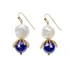 Farra Women's Blue / White Freshwater Pearl With Blue Aventurine Dangle Earrings In Multi