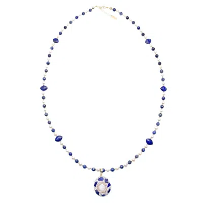 Farra Women's Blue / White Freshwater Pearls With Lapis With Removable Pendnat Necklace In Multi