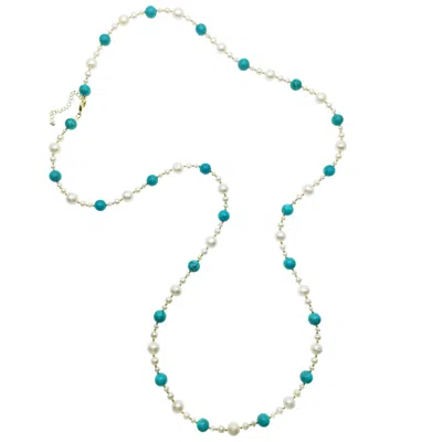 Farra Women's Blue / White Freshwater Pearls With Turquoise Multi-way Necklace