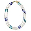 Farra Women's Blue / White Gemstone And Freshwater Pearls Colour Blocking Multi-strands Necklace In Multi