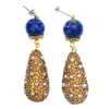 Farra Women's Blue / White Round Lapis - Rhinestones Bordered Pearls Dangle - Earrings In Multi
