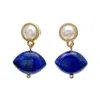 Farra Women's Blue / White Simple Lapis Stones Dangle Earrings In Multi